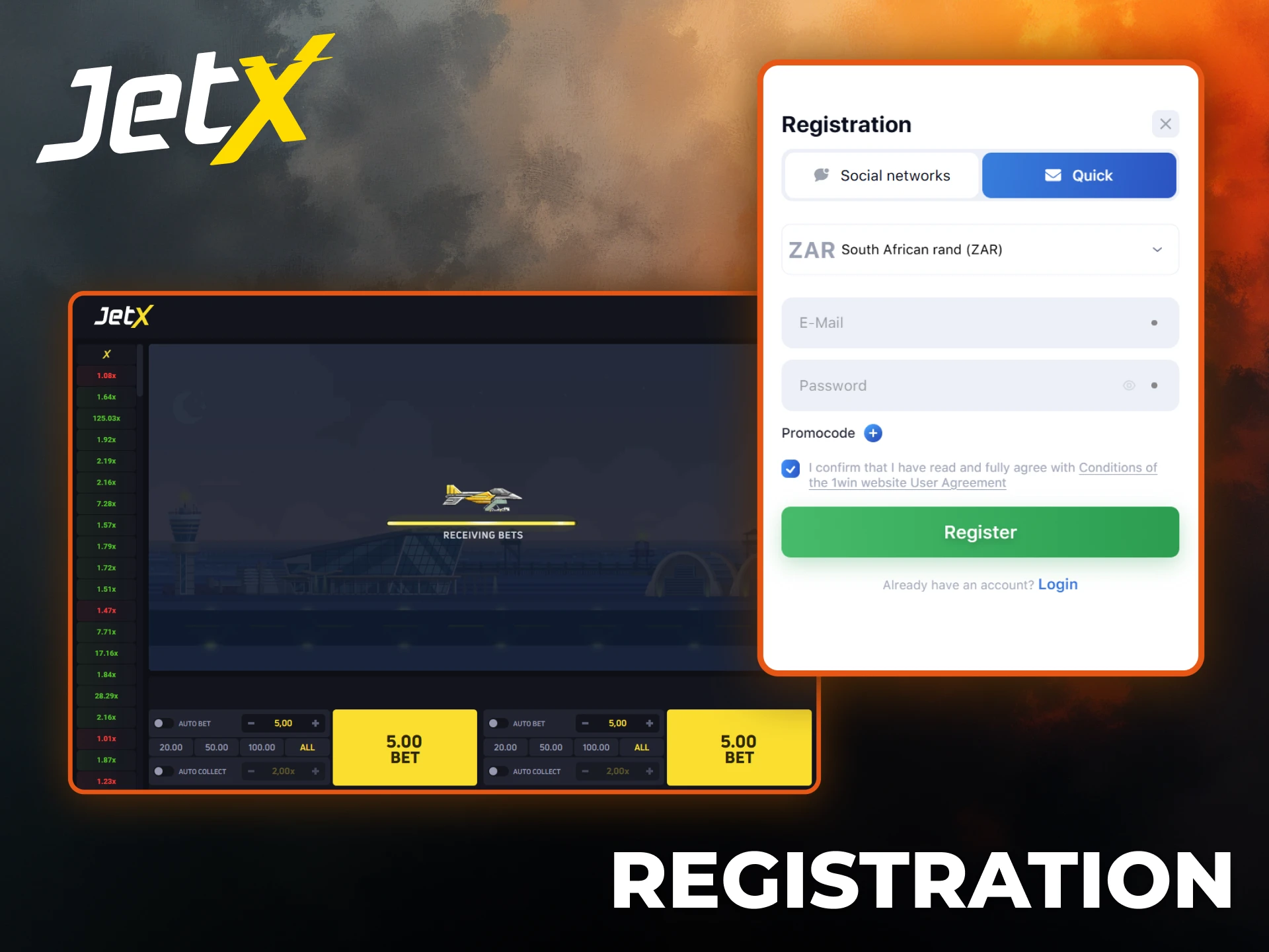 Register online to start playing JetX at African-friendly casinos.
